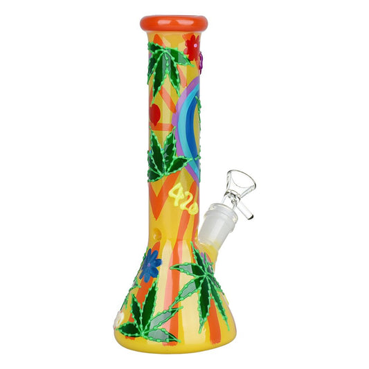 420 Leafy Sunburst Glow in The Dark Beaker Bong
