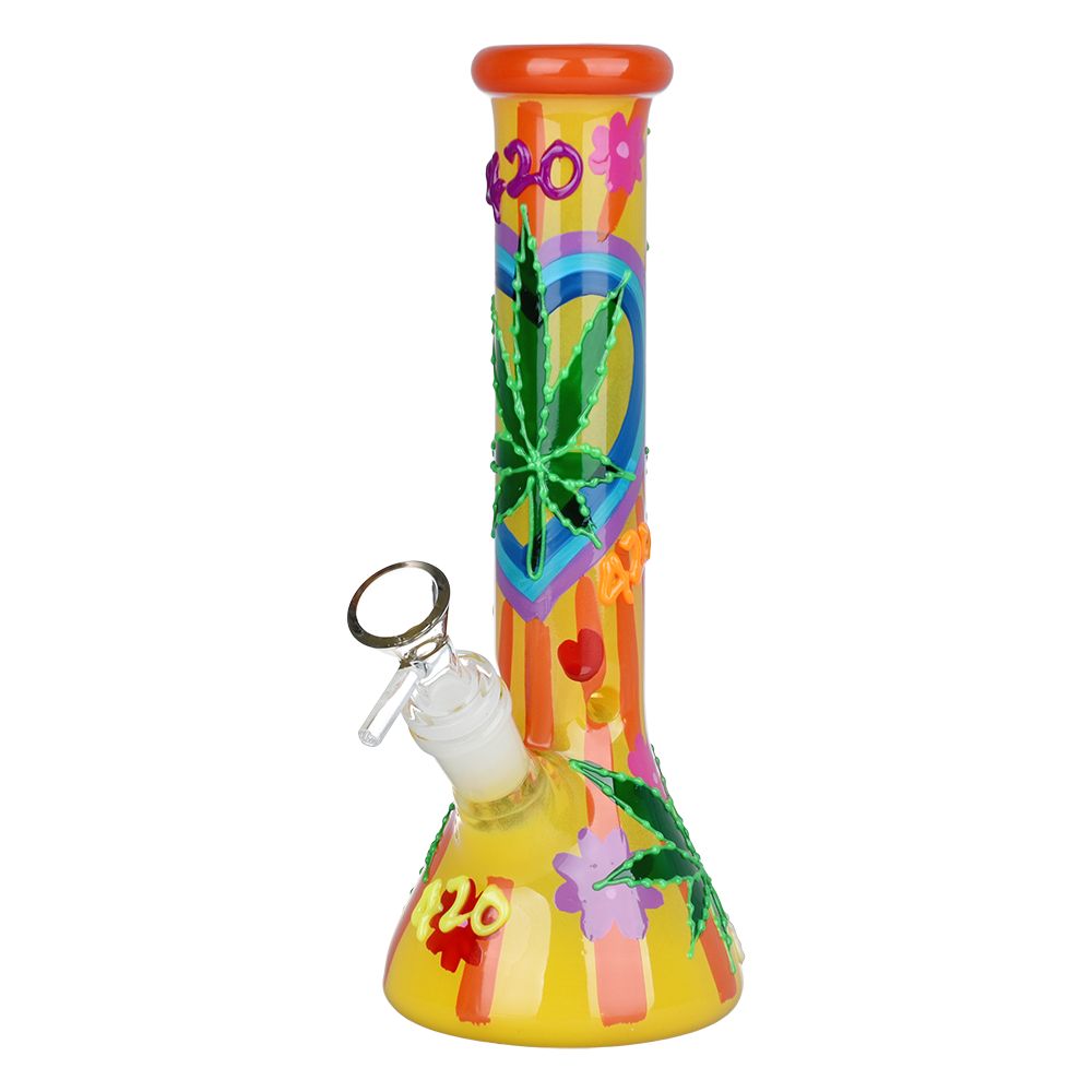 420 Leafy Sunburst Glow in The Dark Beaker Bong