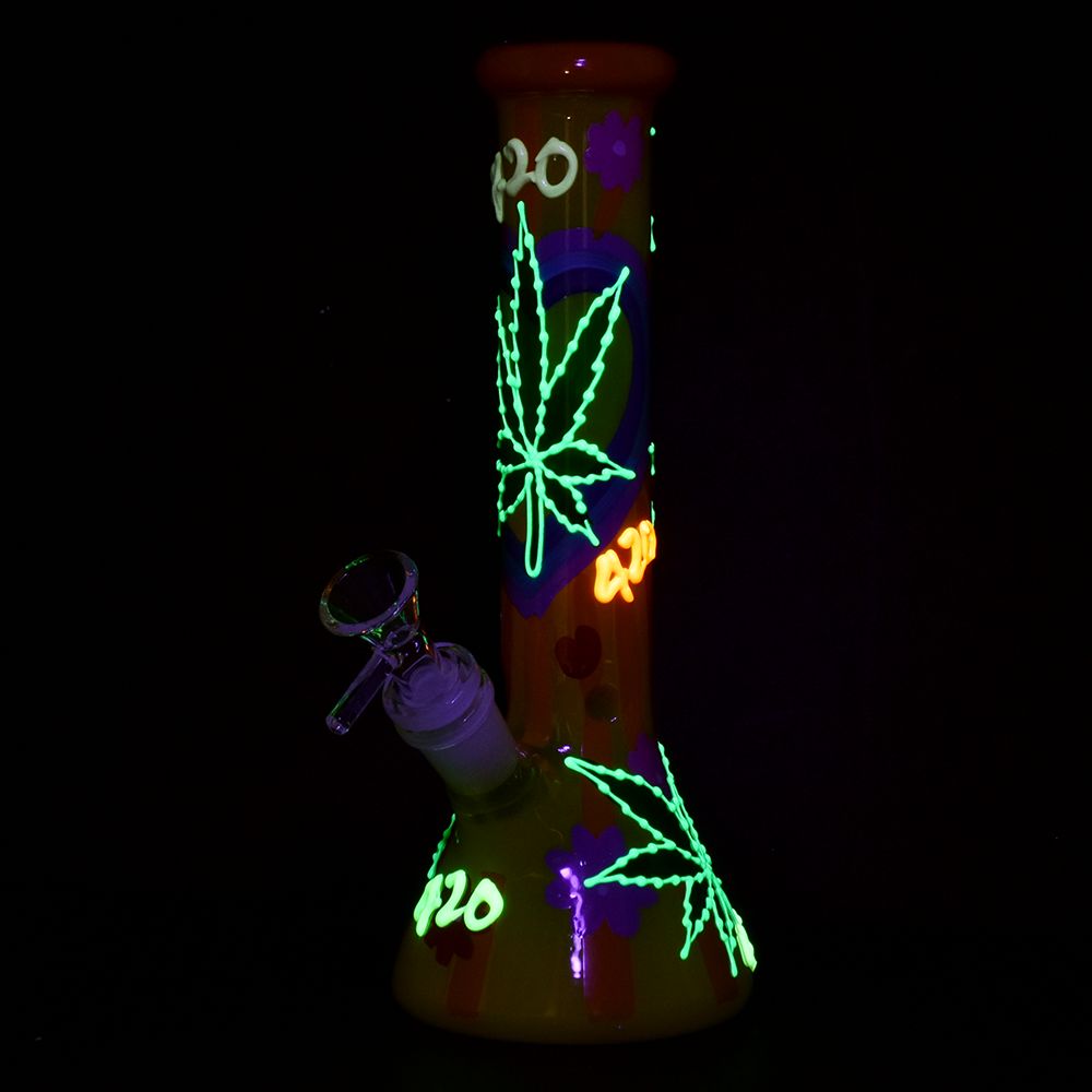 420 Leafy Sunburst Glow in The Dark Beaker Bong