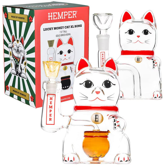 Hemper Lucky Money Cat Glass Water Pipe - Extra Large