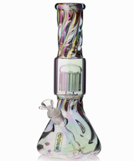 Daze Glass - 14 Inch Iridescent Spiral Arm Perc Glass Water Pipe