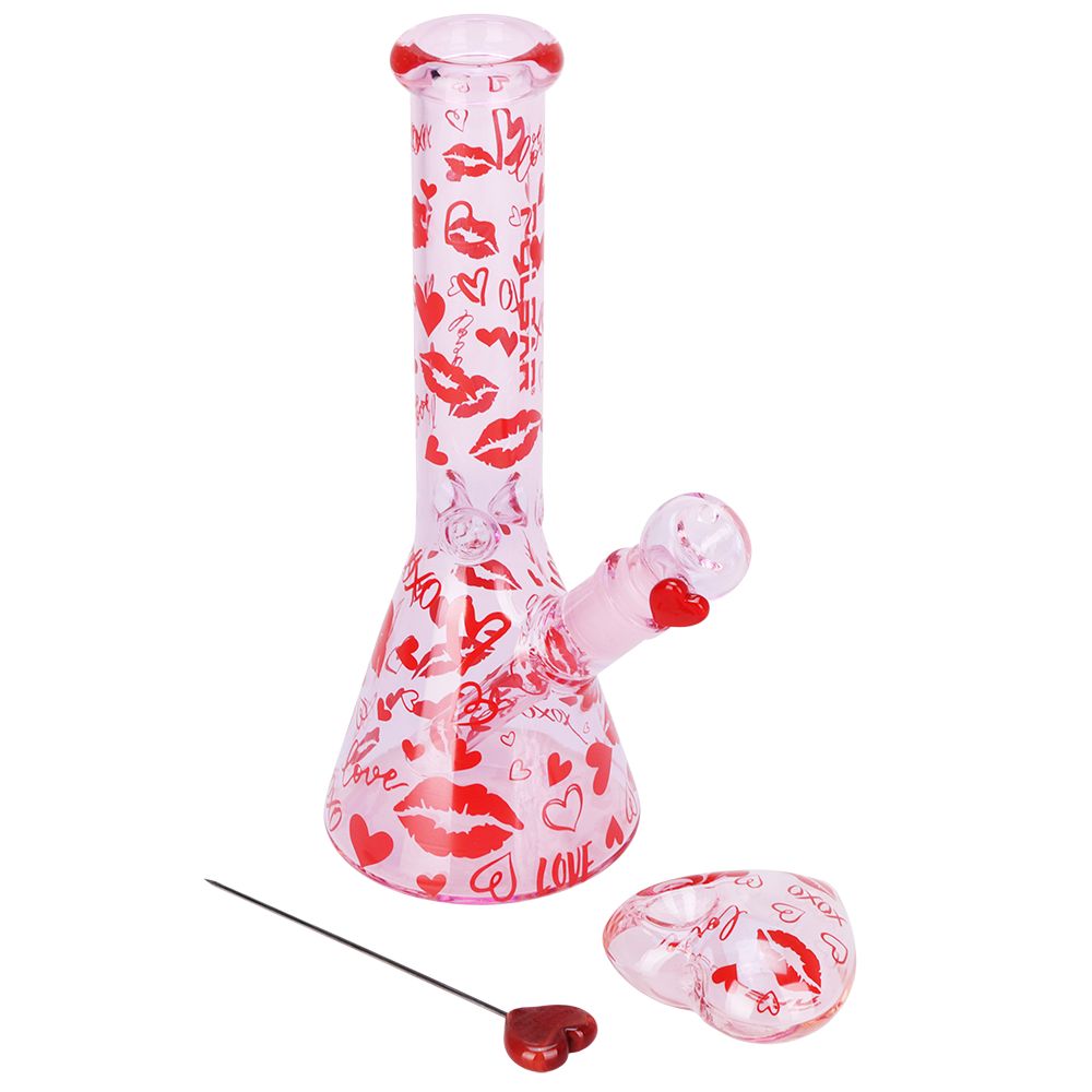 Pulsar Valentine's XOXO Glass Beaker Water Pipe & Hand Pipe Set